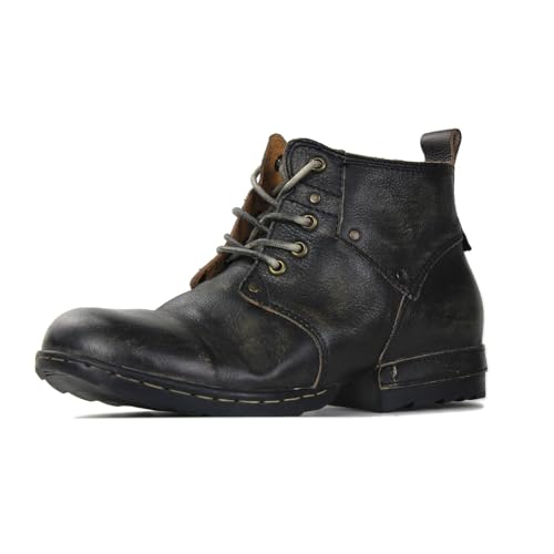 OSSTONE Design für zusätzliche Stoßfestigkeit Motorradstiefel für Männer Knöchel Walking Mode Leder Chukka Stiefel，6015-3-B，Retro Schwarz，US 7（EU39） von OSSTONE