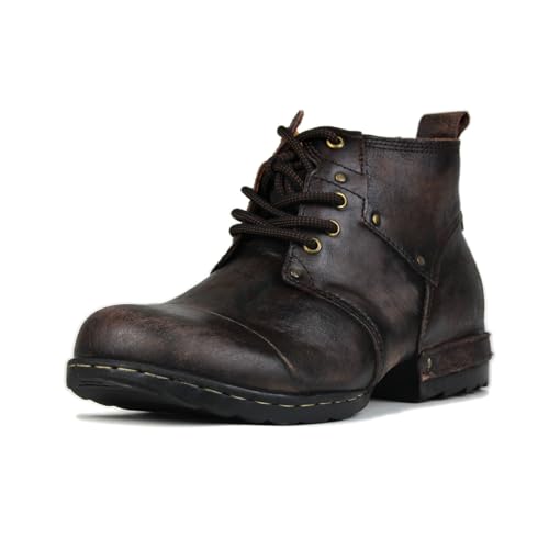 OSSTONE Design für zusätzliche Stoßfestigkeit Motorradstiefel für Männer Knöchel Walking Mode Leder Chukka Stiefel，6015-3-D，Retro Dunkelbraun，US 13（EU47） von OSSTONE