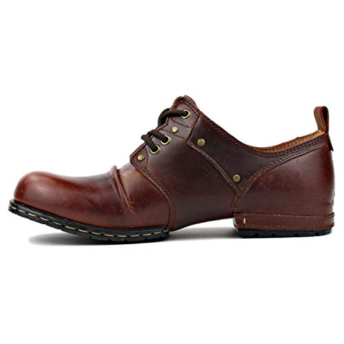 OSSTONE Herren Leder Chukka Stiefel Worker Biker Boots-Motorrad-Leder-Schuhe für Schnürstiefeletten Boots 6015-1-Rot-Braun 8 von OSSTONE