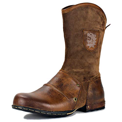 OSSTONE Herren Leder Chukkastiefel Worker Biker Wandern Boots-Motorrad-Leder-Schuhe Reißverschluss Schnürstiefeletten Boots OS-5008-1-H1-Brown，Braun US 14（EU48） von OSSTONE