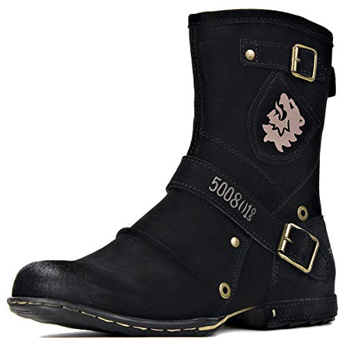 OSSTONE Herren Leder Chukkastiefel Worker Biker Wandern Boots-Motorrad-Leder-Schuhe Reißverschluss Schnürstiefeletten Boots OS-5008-1-HH-Suede Black-US-11.5 von OSSTONE