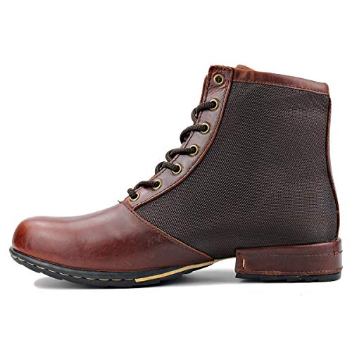 OSSTONE Herren leder chukkastiefel Worker biker boots-motorrad-leder-schuhe für Schnürstiefeletten boots 5008-2-Rot-Braun 10 von OSSTONE