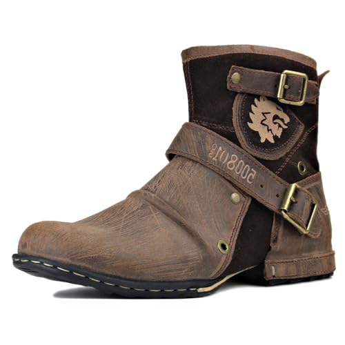 OSSTONE Herren leder chukkastiefel Worker biker boots-motorrad-leder-schuhe für reißverschluss Schnürstiefeletten boots 5008-1-D1,Hellbraun,US10.5(EU44.5) von OSSTONE