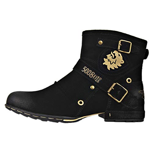 OSSTONE Herren Stiefel aus Rindsleder, Lederstiefel mit Gummisohle Biker Boots mit Reißverschluss, 6.5" Männer Stiefeletten mit 0.98" Absatz 5008-1-DE Schwarzes Wildleder 12 von OSSTONE