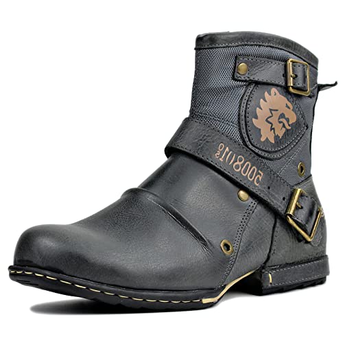 OSSTONE Herren Leder chukkastiefel Worker Biker Boots-Motorrad-Leder-Schuhe für reißverschluss Schnürstiefeletten Boots 5008-1-NH Grau 13 OSSTONE Herren Leder chukkastiefel Worker Biker Boots-Motorrad-Leder-Schuhe für reißverschluss Schnürstiefeletten Boots 5008-1-NH Grau 13 von OSSTONE