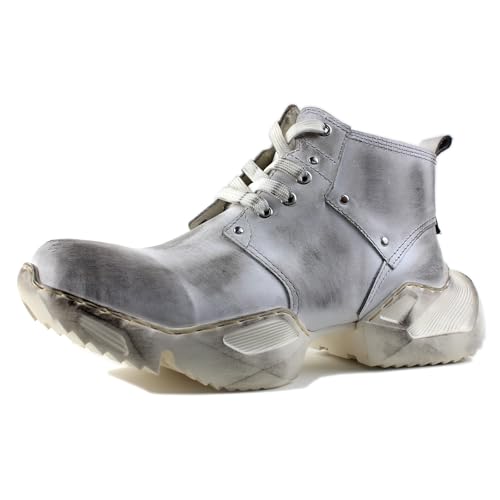 OSSTONE Retro Stylish Herren Leder Sneaker Chukka Schuhe Handgemacht Vintage Boots Motorrad Stiefel OS-5008-S-1,Retro Weiß, US7(EU39) von OSSTONE