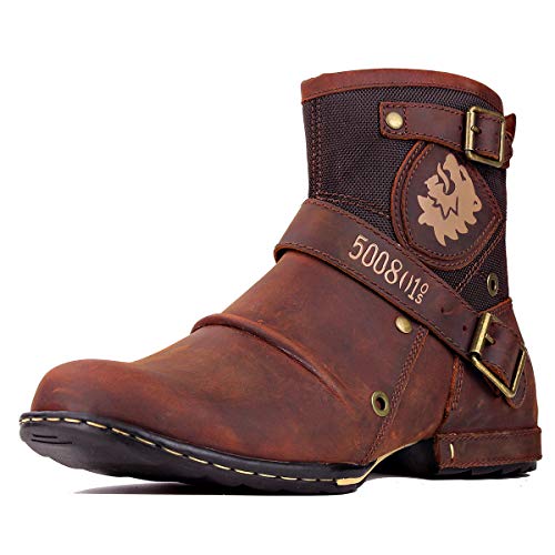 OSSTONE Herren leder chukkastiefel Worker biker boots-motorrad-leder-schuhe für reißverschluss Schnürstiefeletten boots 5008-1-A-DE Rot Braun 8.5 OSSTONE Herren leder chukkastiefel Worker biker boots-motorrad-leder-schuhe für reißverschluss Schnürstiefeletten boots 5008-1-A-DE Rot Braun 8.5 von OSSTONE