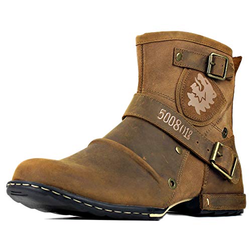 OSSTONE Herren leder chukkastiefel Worker biker boots-motorrad-leder-schuhe für reißverschluss Schnürstiefeletten boots 5008-1-B Gelb 11 OSSTONE Herren leder chukkastiefel Worker biker boots-motorrad-leder-schuhe für reißverschluss Schnürstiefeletten boots 5008-1-B Gelb 11 von OSSTONE