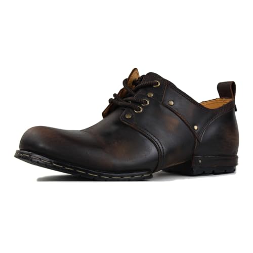 OSSTONE Motorradstiefel für Männer Knöchel Walking Mode Lace-Up Leder Chukka Stiefel Herren Freizeitschuhe 6015-1-G，Vintage Bristled DarkBraun，US 8.5 (EU 41) von OSSTONE