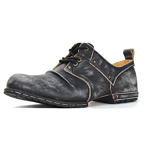 OSSTONE Motorradstiefel für Männer Vintage Borsten Schwarz Knöchel Walking Mode Lace-Up Leder Chukka Stiefel Herren Freizeitschuhe OS-6015-1-E-10-R von OSSTONE