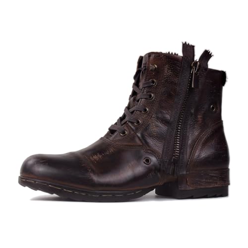 OSSTONE Retro Braun Herren leder chukkastiefel Worker biker boots-motorrad-leder-schuhe für Schnürstiefeletten boots OS-5008-8-F, US11.5, EU45 von OSSTONE