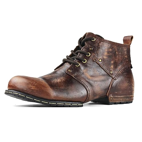 OSSTONE Retro Braun Herren leder chukkastiefel Worker biker boots-motorrad-leder-schuhe für Schnürstiefeletten boots OS-6015-2-Retro Braun-13-R von OSSTONE