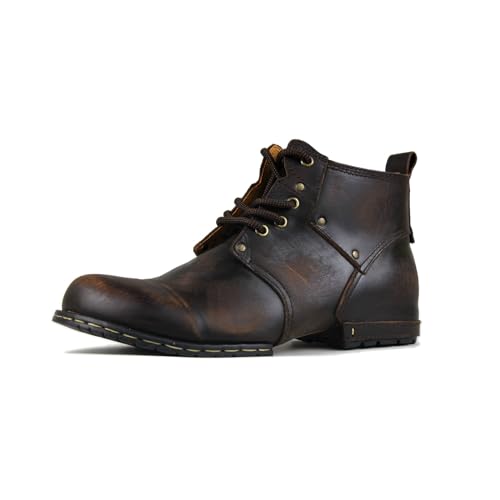 OSSTONE Retro Dunkelbraun Herren leder chukkastiefel Worker biker boots-motorrad-leder-schuhe für Schnürstiefeletten boots OS-6015-2-retro-Dbrown-14-US-R von OSSTONE