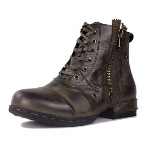 OSSTONE Retro Grün Herren leder chukkastiefel Worker biker boots-motorrad-leder-schuhe für Schnürstiefeletten boots OS-5008-8-Retro-G, US7(EU40) von OSSTONE