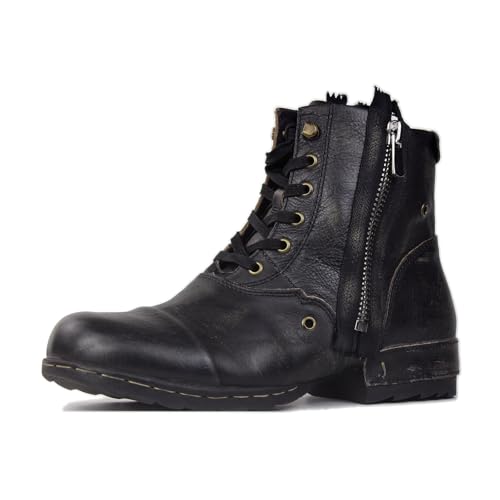 OSSTONE Retro Schwarz Herren leder chukkastiefel Worker biker boots-motorrad-leder-schuhe für Schnürstiefeletten boots OS-5008-8-E, US11, EU44.5 von OSSTONE