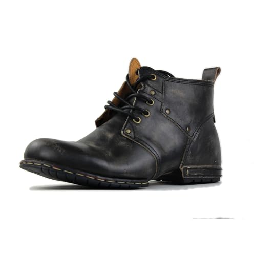 OSSTONE Retro Schwarz Herren leder chukkastiefel Worker biker boots-motorrad-leder-schuhe für Schnürstiefeletten boots OS-6015-2-retro-black-14-US-R von OSSTONE