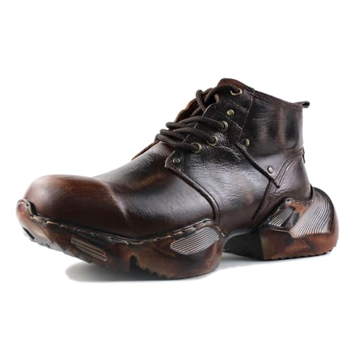 OSSTONE Retro Stylish Herren Leder Sneaker Chukka Schuhe Handgemacht Vintage Boots Motorrad Stiefel OS-5008-S-1,Retro Braun, US9.5(EU42.5) von OSSTONE