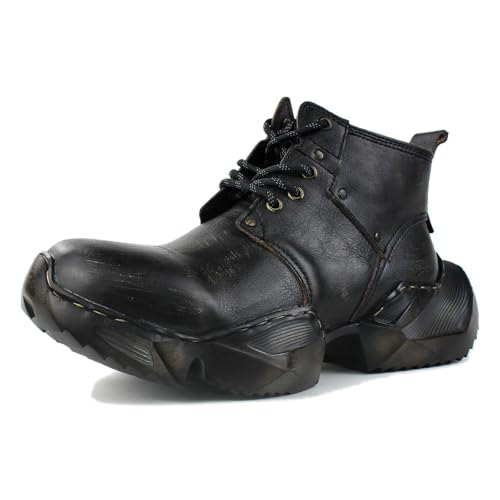 OSSTONE Retro Stylish Herren Leder Sneaker Chukka Schuhe Handgemacht Vintage Boots Motorrad Stiefel OS-5008-S-1,Retro Schwarz, US8.5(EU41) von OSSTONE