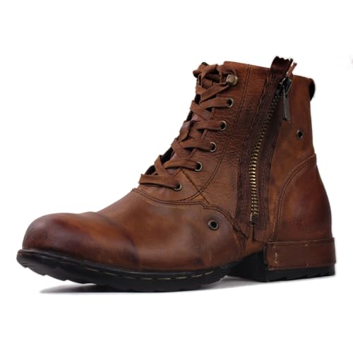 OSSTONE Retro Tan Herren leder chukkastiefel Worker biker boots-motorrad-leder-schuhe für Schnürstiefeletten boots OS-5008-8-J, US8, EU40.5 von OSSTONE