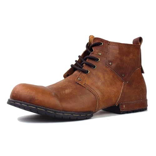 OSSTONE Retro Tan Herren leder chukkastiefel Worker biker boots-motorrad-leder-schuhe für Schnürstiefeletten boots OS-6015-2-Retro-Tan,US7.5(EU40) von OSSTONE