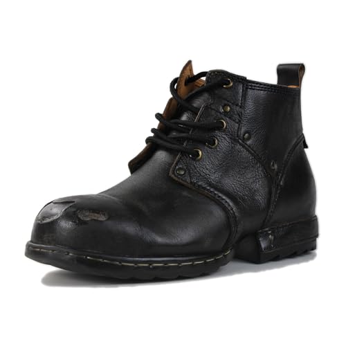 OSSTONE Scratch Black Metal Toe Design für zusätzliche Stoßfestigkeit Motorradstiefel für Männer Knöchel Walking Mode Lace-Up Leder Chukka Stiefel OS-6015-3-E-12-R，Vintage Schwarz von OSSTONE