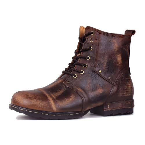 OSSTONE Vintage Braun Herren leder retro chukkastiefel Worker biker boots-motorrad-leder-schuhe für Schnürstiefeletten boots OS-6015-6-Vintage-Brown-9-US-R von OSSTONE