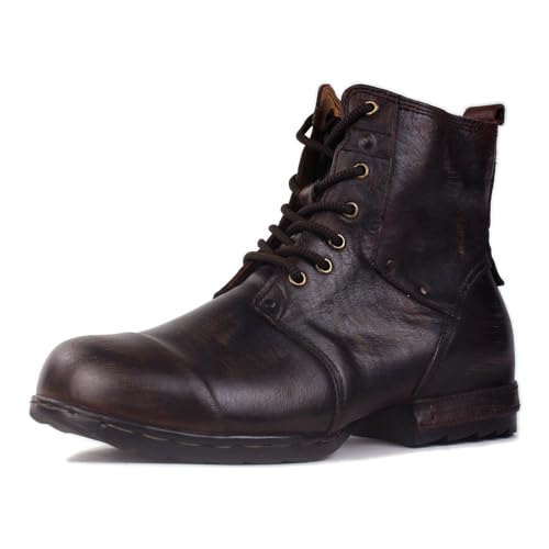 OSSTONE Vintage Dunkelbraun Herren leder retro chukkastiefel Worker biker boots-motorrad-leder-schuhe für Schnürstiefeletten boots OS-6015-6-Vintage-DKBrown-14-US-R von OSSTONE