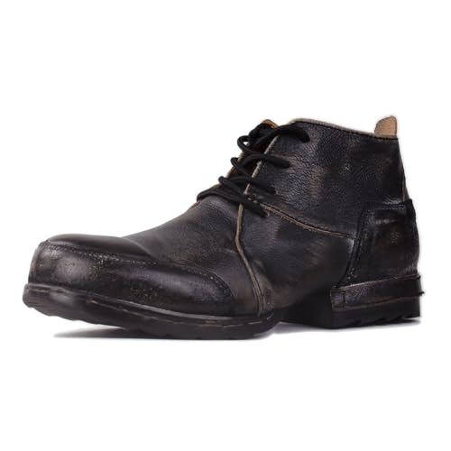 OSSTONE Vintage Schwarz Herren leder retro chukkastiefel Worker biker boots-motorrad-leder-schuhe für Schnürstiefeletten boots OS-6015-7-Vintage-Black-11-US-R von OSSTONE