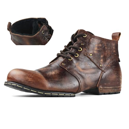 OSSTONE Winter Braun Herren leder fleece inside chukkastiefel Worker biker boots-motorrad-leder-schuhe für Schnürstiefeletten boots OS-6015-2-fleece-brown-13-US-R von OSSTONE