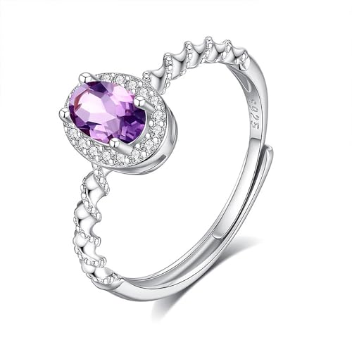 Damen Ring mit Lila Amethyst/Grün Peridot/Rot Granat/Topas/Citrin, Ring mit Elliptisch Edelstein in s925 Sterling Silber, Frauen Mädchen Schmuck (Lila Amethyst) von OSTAN