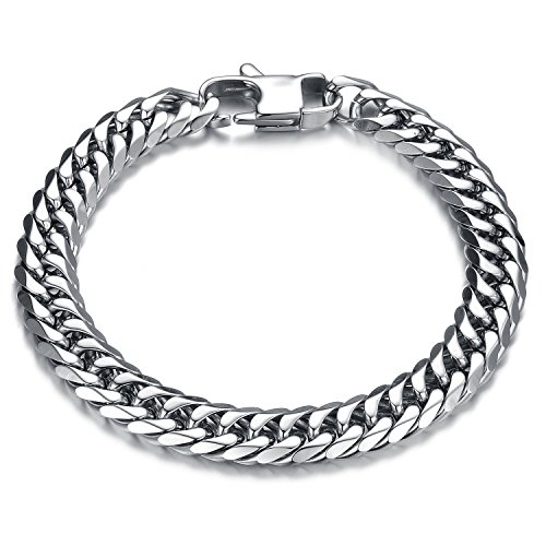 OSTAN Herren Edelstahl Armbänder Rock Band Armreif Link Hip-Hop Kette Armband Breite 8/9.5/12/14MM Kettelänge 20/21/22 CM wählbar Silber (Breite: 12 mm, 22) von OSTAN