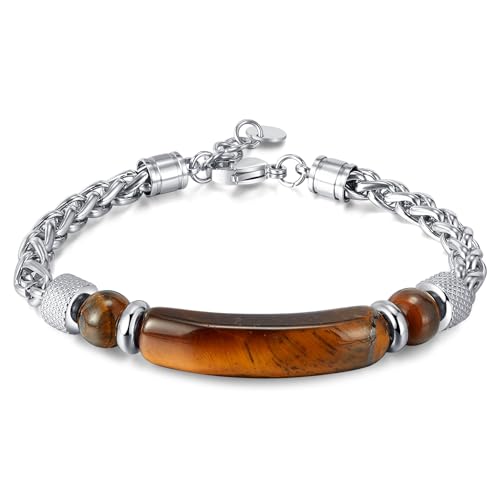 OSTAN Einstellbare Armbänder Link-Armband mit Rechteckig Tigerauge-Stein Armband (Braun) von OSTAN