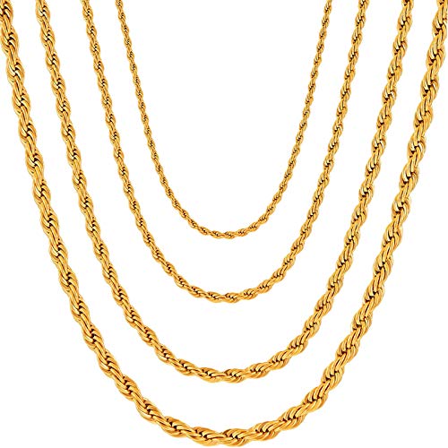 OSTAN Herren/Damen Halskette Edelstahl Verdrehte Kette Seilkette Kordelkette Breite 2-5 MM Länge 45-80 CM Gold (50, Breite:5 mm, 1 Stücke) von OSTAN