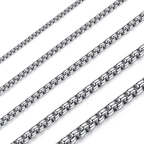 OSTAN Herren Damen Edelstahl Silber Box Kette Briolette Kette Venetian Link Kette Link Collier Halskette Breite 1.5-4 MM Länge 45-80 CM (45) von OSTAN