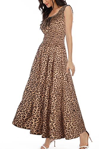 Damen Ärmellos Sommer Flowy Bedruckt Boho Maxi Langes Kleid Kleider für Hochzeit Gast, Khaki, Mittel von OSTOO