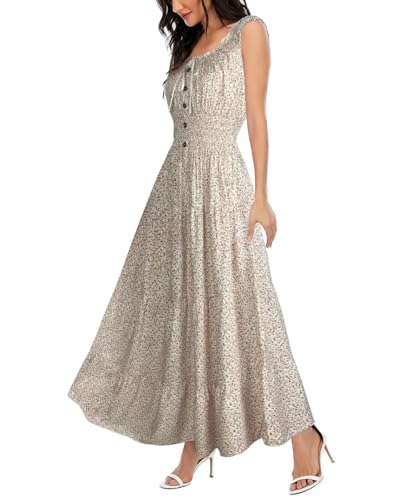 Damen Ärmellos Sommer Flowy Bedruckt Boho Maxi Langes Kleid Kleider für Hochzeit Gast, Weiss/opulenter Garten, XX-Large von OSTOO