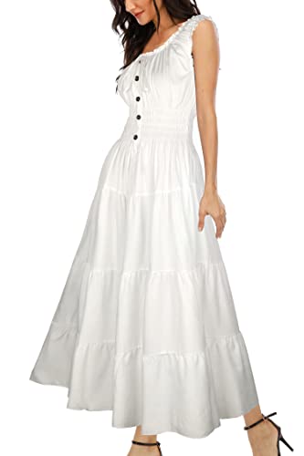 Damen Ärmellos Sommer Flowy Printed Boho Maxi Lang Kleid Kleider für Hochzeit Gast, beige, Klein von OSTOO