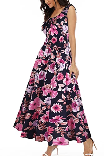 OSTOO Damen 2023 Sommer ärmellos/Kurzarm Boho Blumendruck gestuft lässig fließend lang Maxikleid, Himmelblau, XX-Large von OSTOO