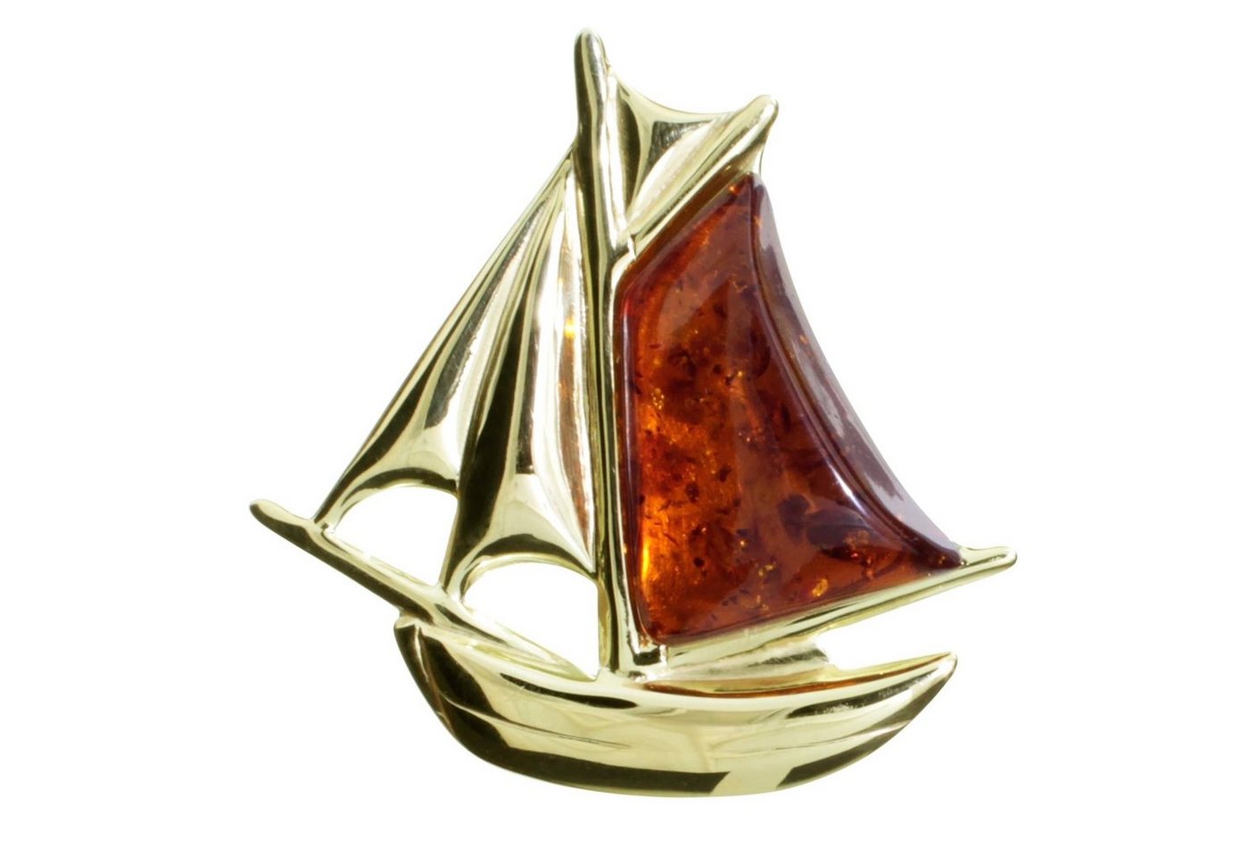 OSTSEE-SCHMUCK Brosche - Schiff - Silber 925/000, vergoldet - Bernstein (1-tlg) von OSTSEE-SCHMUCK