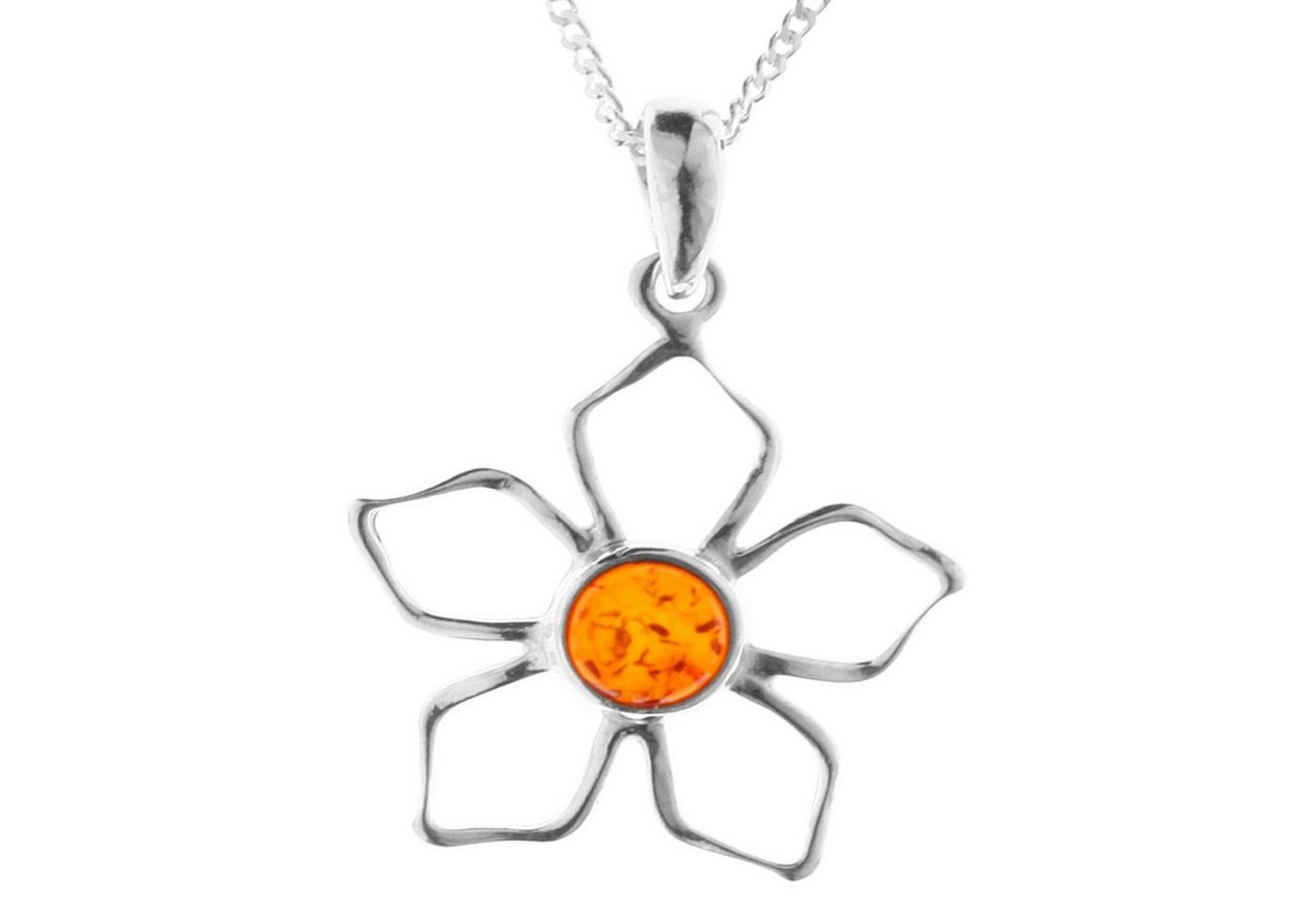 OSTSEE-SCHMUCK Kette mit Anhänger - Blüte - Silber 925/000 - Bernstein (2-tlg) von OSTSEE-SCHMUCK