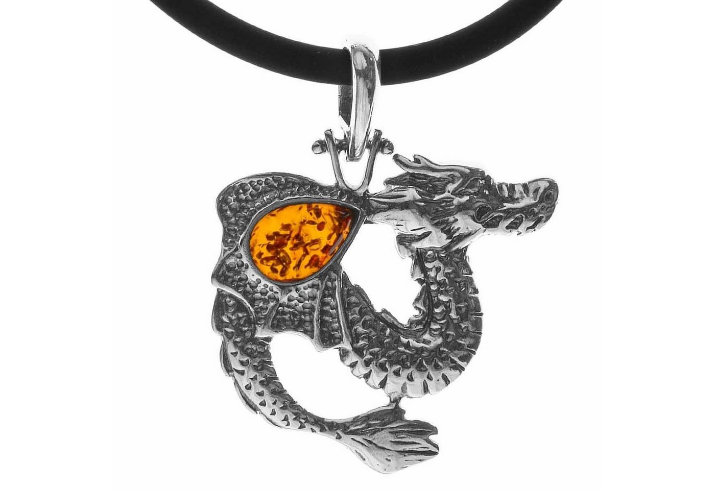 OSTSEE-SCHMUCK Kette mit Anhänger - Drache - Kautschukreif - Silber 925/000 - Bernst (2-tlg) von OSTSEE-SCHMUCK