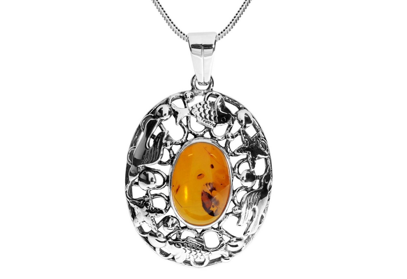 OSTSEE-SCHMUCK Kette mit Anhänger - Fischland 48x30 mm - Silber 925/000 - Bernstein (2-tlg) von OSTSEE-SCHMUCK