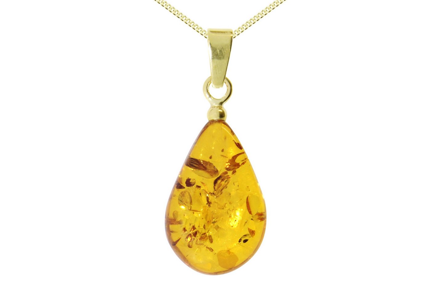 OSTSEE-SCHMUCK Kette mit Anhänger Ostsee-Schmuck Kette mit Anhänger Tropfen flach, ca. 17 mm lang (2-tlg) von OSTSEE-SCHMUCK
