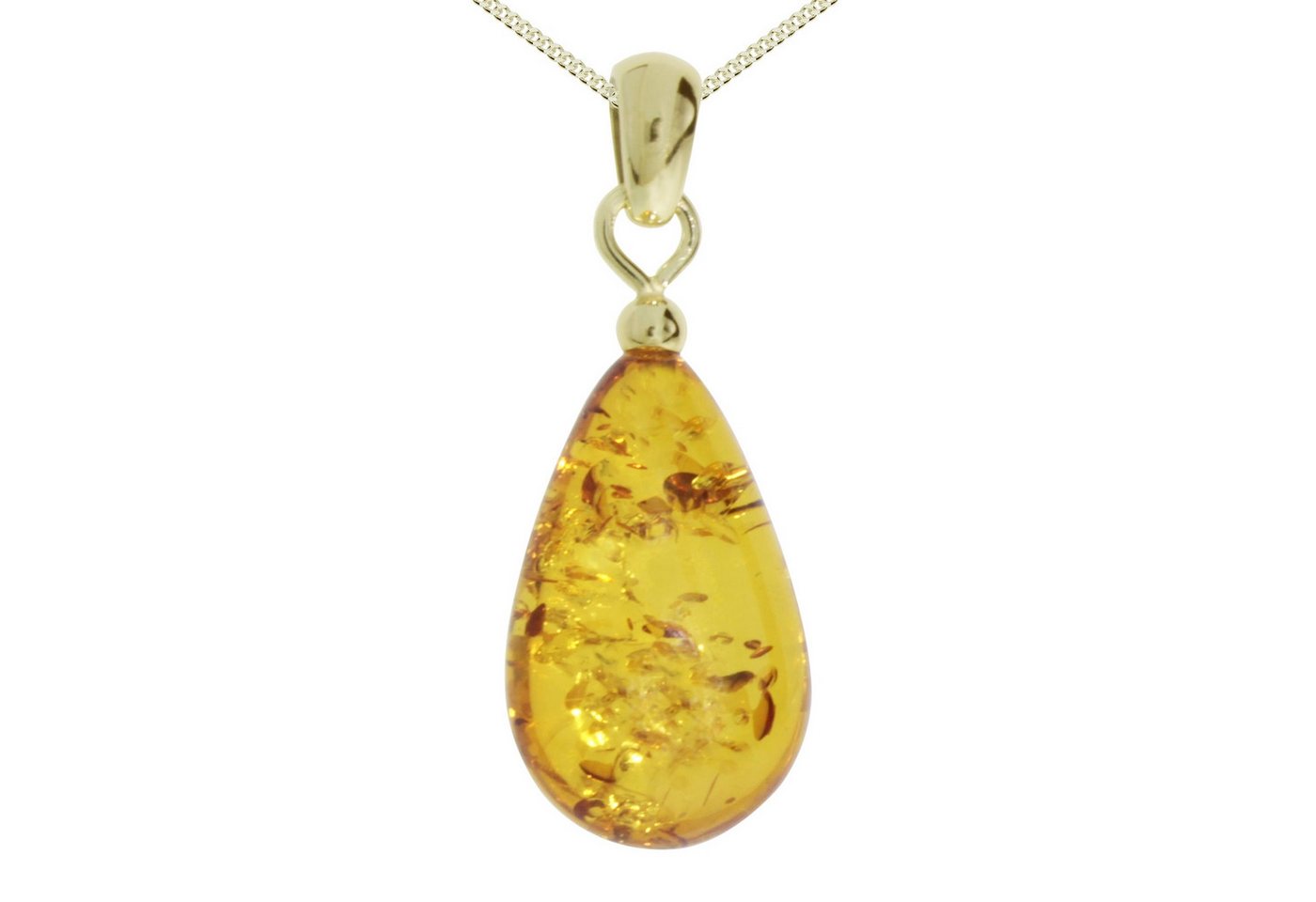 OSTSEE-SCHMUCK Kette mit Anhänger Ostsee-Schmuck Kette mit Anhänger Tropfen flach, ca. 20 mm lang (2-tlg) von OSTSEE-SCHMUCK