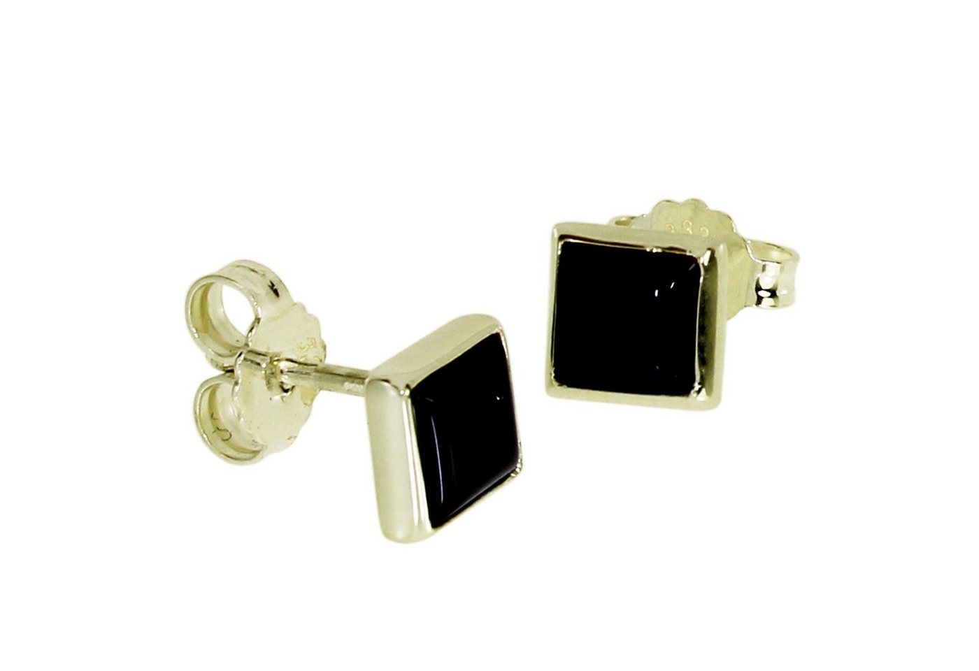 OSTSEE-SCHMUCK Paar Ohrstecker - Classic 6x6 mm - Gold 333/000 - Onyx (2-tlg) von OSTSEE-SCHMUCK