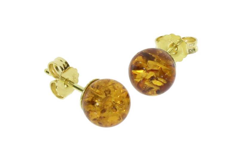 OSTSEE-SCHMUCK Paar Ohrstecker - Kugel 8 mm - Gold 585/000 - Bernstein (2-tlg) von OSTSEE-SCHMUCK