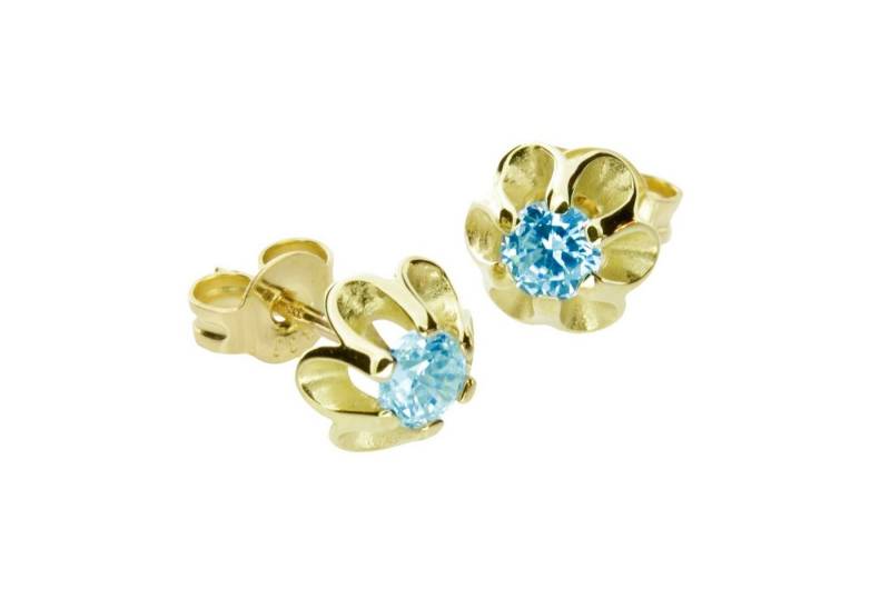 OSTSEE-SCHMUCK Paar Ohrstecker - Pia 4 mm - Gold 333/000 - Blautopas (2-tlg) von OSTSEE-SCHMUCK