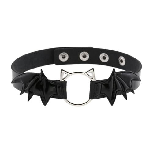 OSUWLSI 1 Stück Lederhalsband Halskette Eule Form Damen Leder Choker Metall Ring Halsband Gotik Punk Rock Lederband Einstellbar Kragen von OSUWLSI