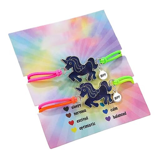 OSUWLSI Stimmungsarmband Mädchen mit Einhorn, 2 Stk Regenbogenfarben Einhorn Armband Kinder Mädchen Geschenke, Armband Mädchen als Einschulungsgeschenke für Mädchen Einhorn Geschenke für Mädchen von OSUWLSI