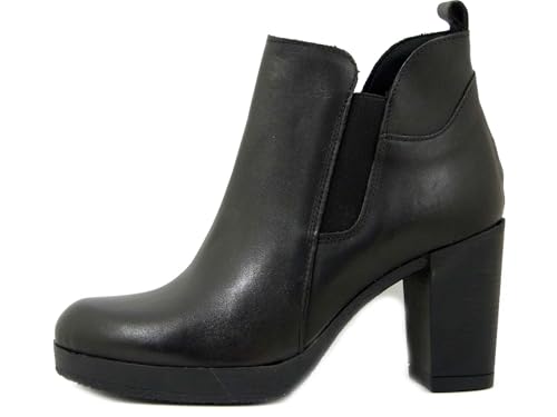 OSVALDO PERICOLI 12NE Damen-Stiefeletten aus schwarzem Leder, hoher Absatz und Plateau, hergestellt in Italien, Schwarz , 39 EU von OSVALDO PERICOLI
